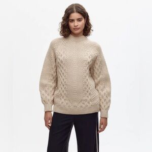 NWOT KOTN Chunky Cable Knit Lambswool Crewneck Sweater Small Oatmeal Cream